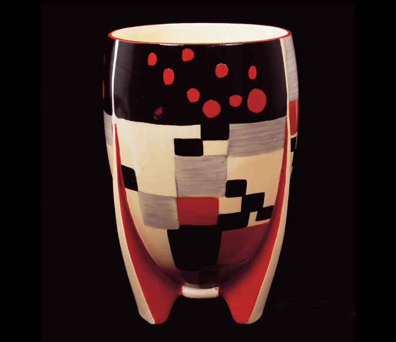 Cafe pattern with geometric red, black and grey design.